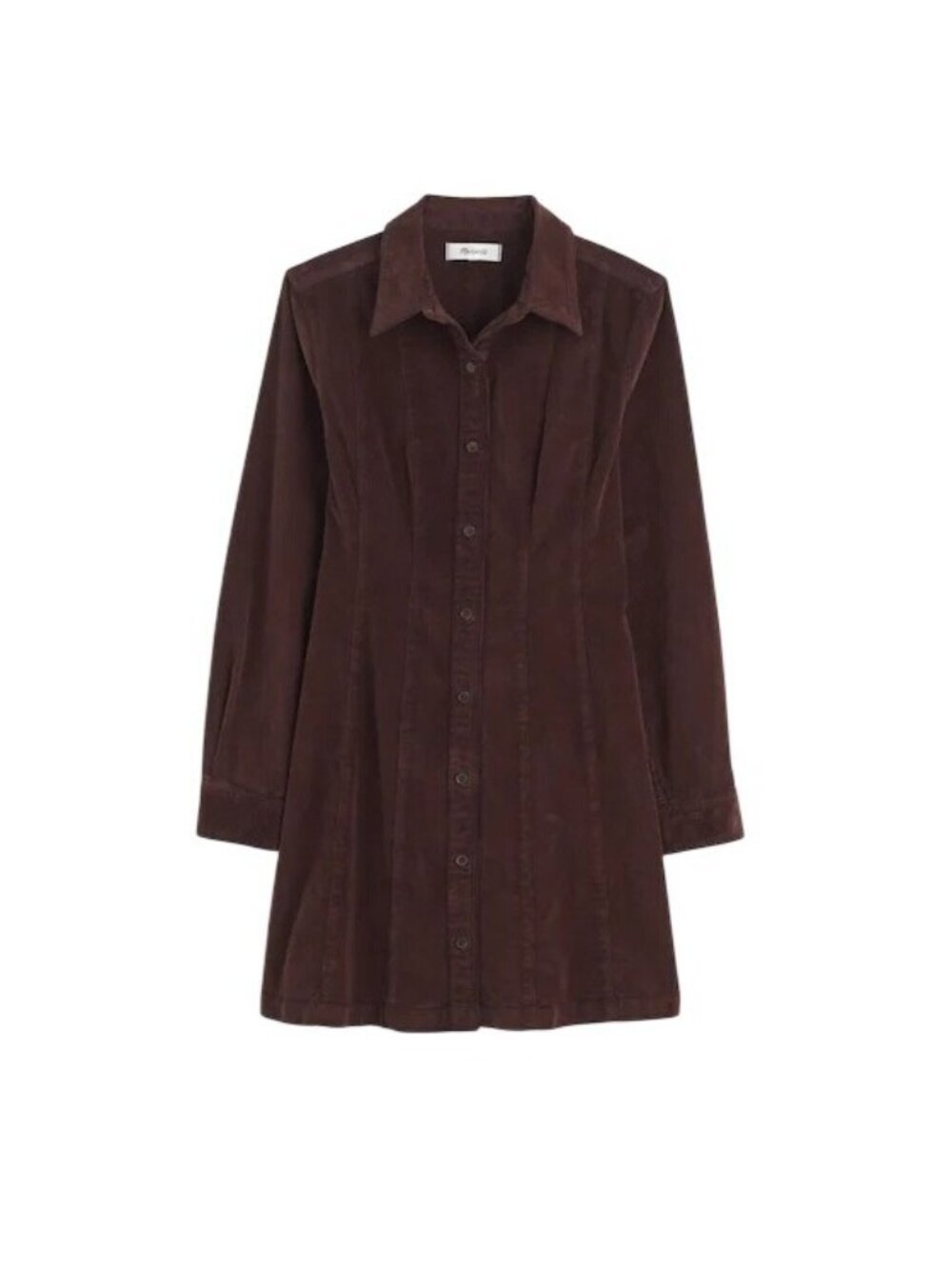 Madewell Seamed Button-Up Mini Dress in Corduroy~Size 4~Dark Carob NWT L7 13